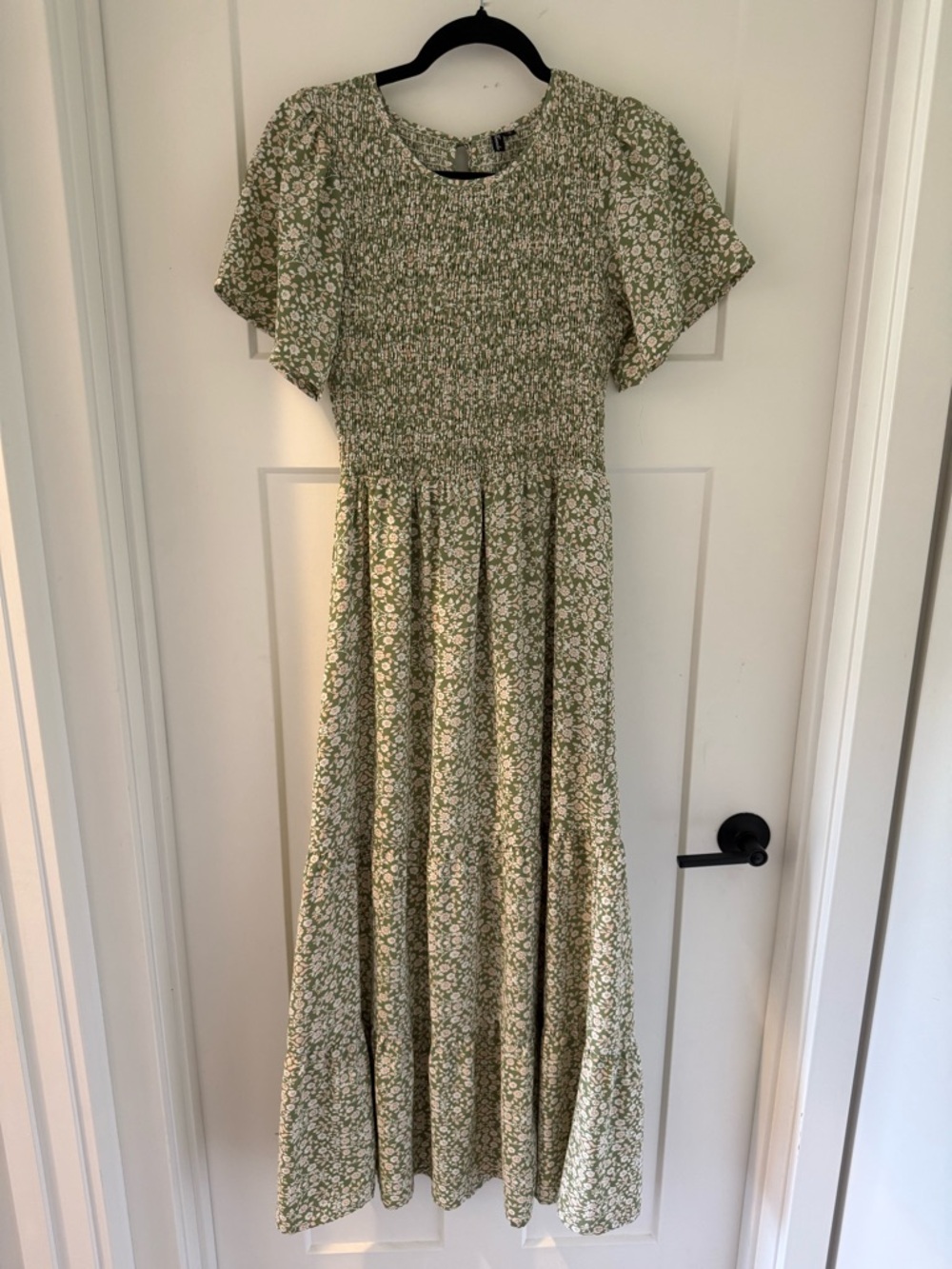 Smocked Floral Maxi Dress in Sage Green